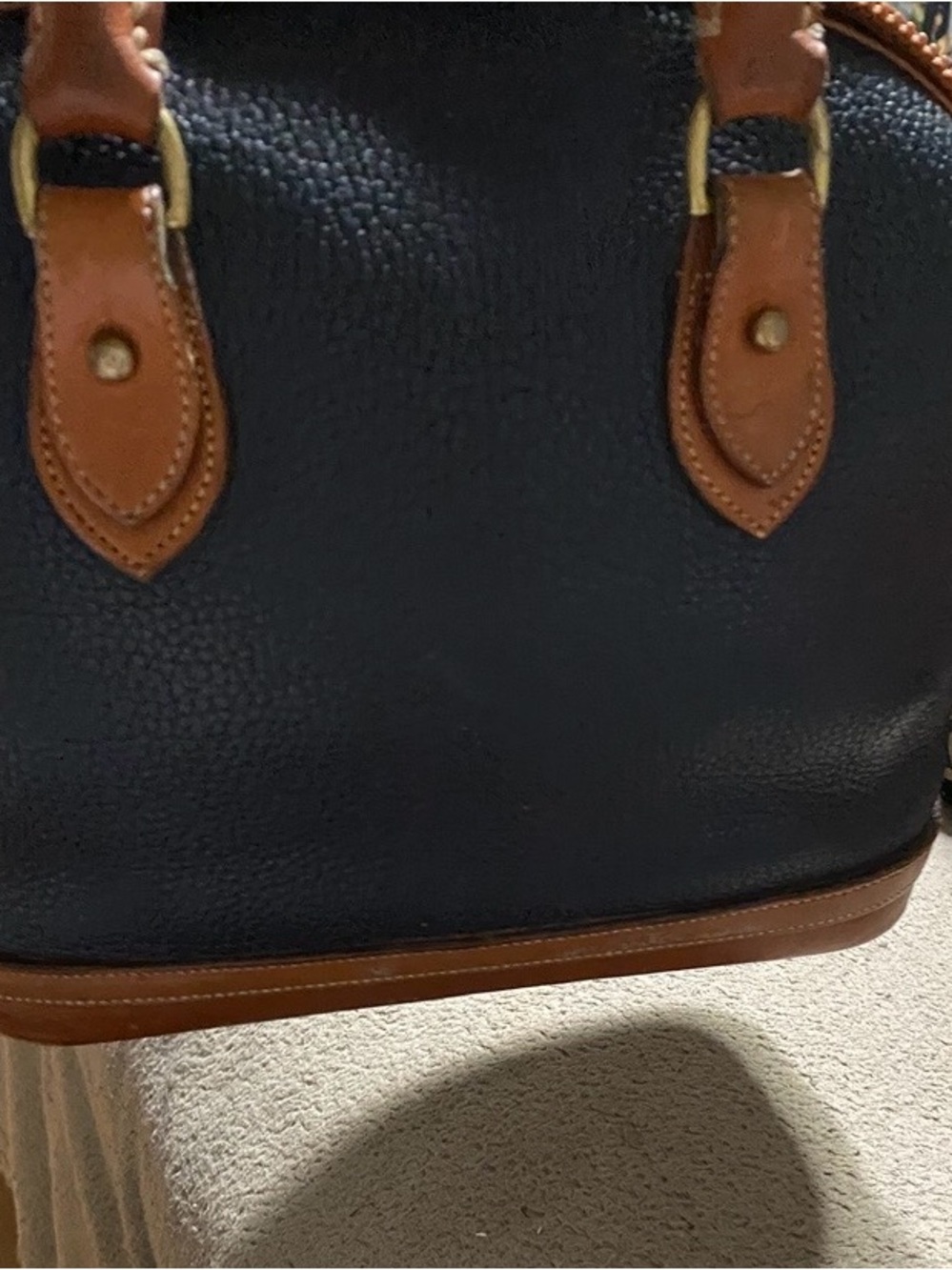 Dooney & Bourke Black Pebbled Leather Satchel with Brown Trim and Gold Hardware - Picture 4 of 8